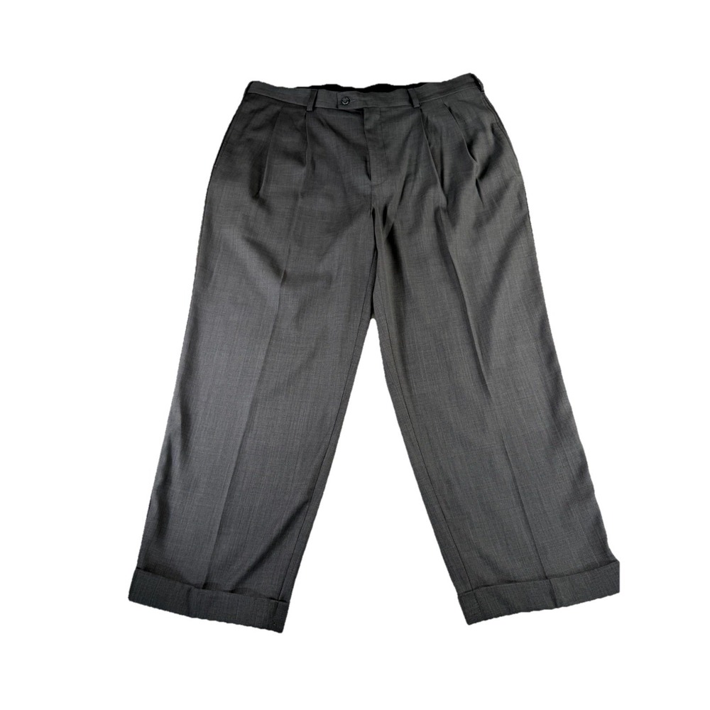 John Henry Dress Pants Mens 40/32 Black Pleated Low Waist Business Cuffed Hem